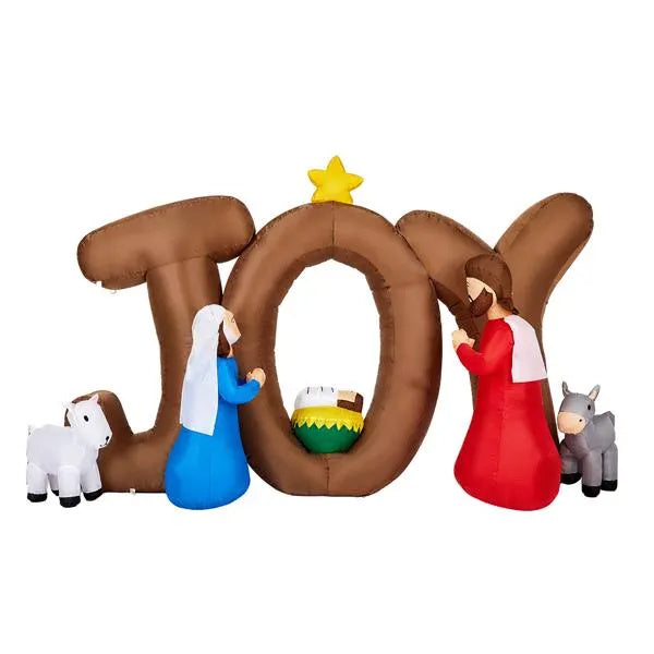 7.5FT Lighted Christmas Inflatable Decoration, Inflatable Nativity Scene With JOY Sign, Funny Blow Up Yard Decorations With Built-in LED Lights For Holiday Party Front Yard Lawn Garden Decor