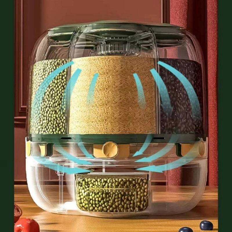 360° Rotating Grain Storage Container – Airtight Kitchen Dispenser for Rice, Cereal & Dry Goods