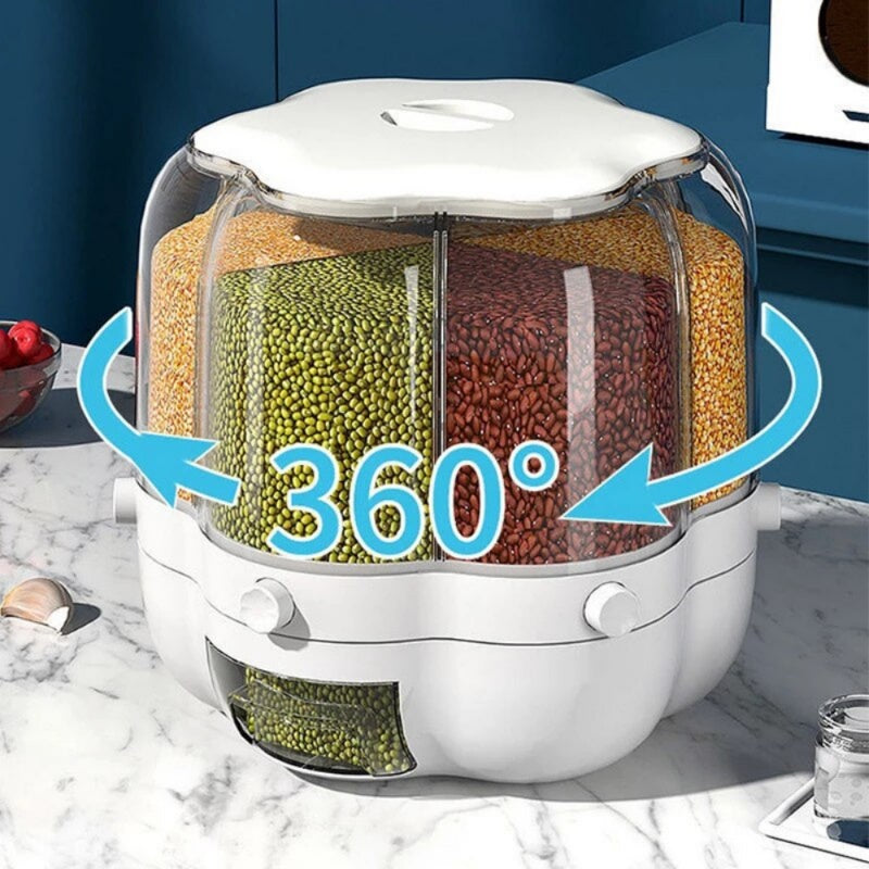 360° Rotating Grain Storage Container – Airtight Kitchen Dispenser for Rice, Cereal & Dry Goods