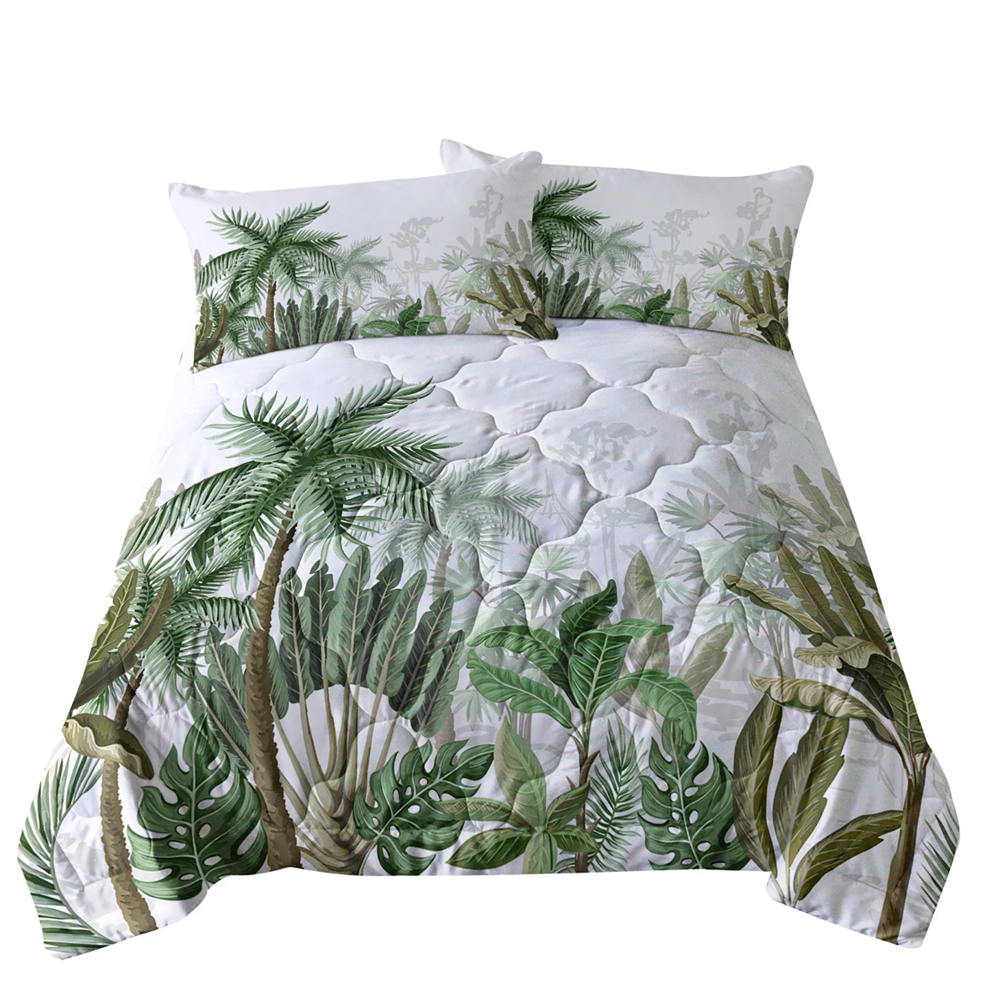 3PCS Coconut & Banana Leaf Pattern Duvet Cover Set – Minimalist Style