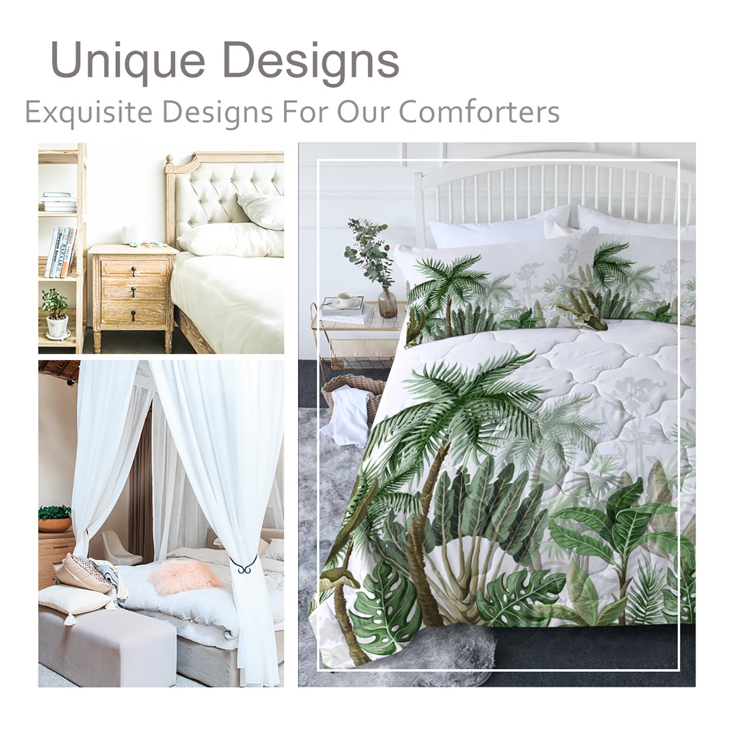 3PCS Coconut & Banana Leaf Pattern Duvet Cover Set – Minimalist Style