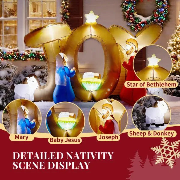 7.5FT Lighted Christmas Inflatable Decoration, Inflatable Nativity Scene With JOY Sign, Funny Blow Up Yard Decorations With Built-in LED Lights For Holiday Party Front Yard Lawn Garden Decor