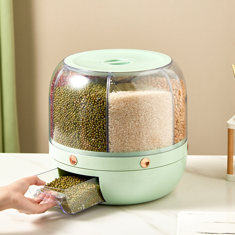 360° Rotating Grain Storage Container – Airtight Kitchen Dispenser for Rice, Cereal & Dry Goods