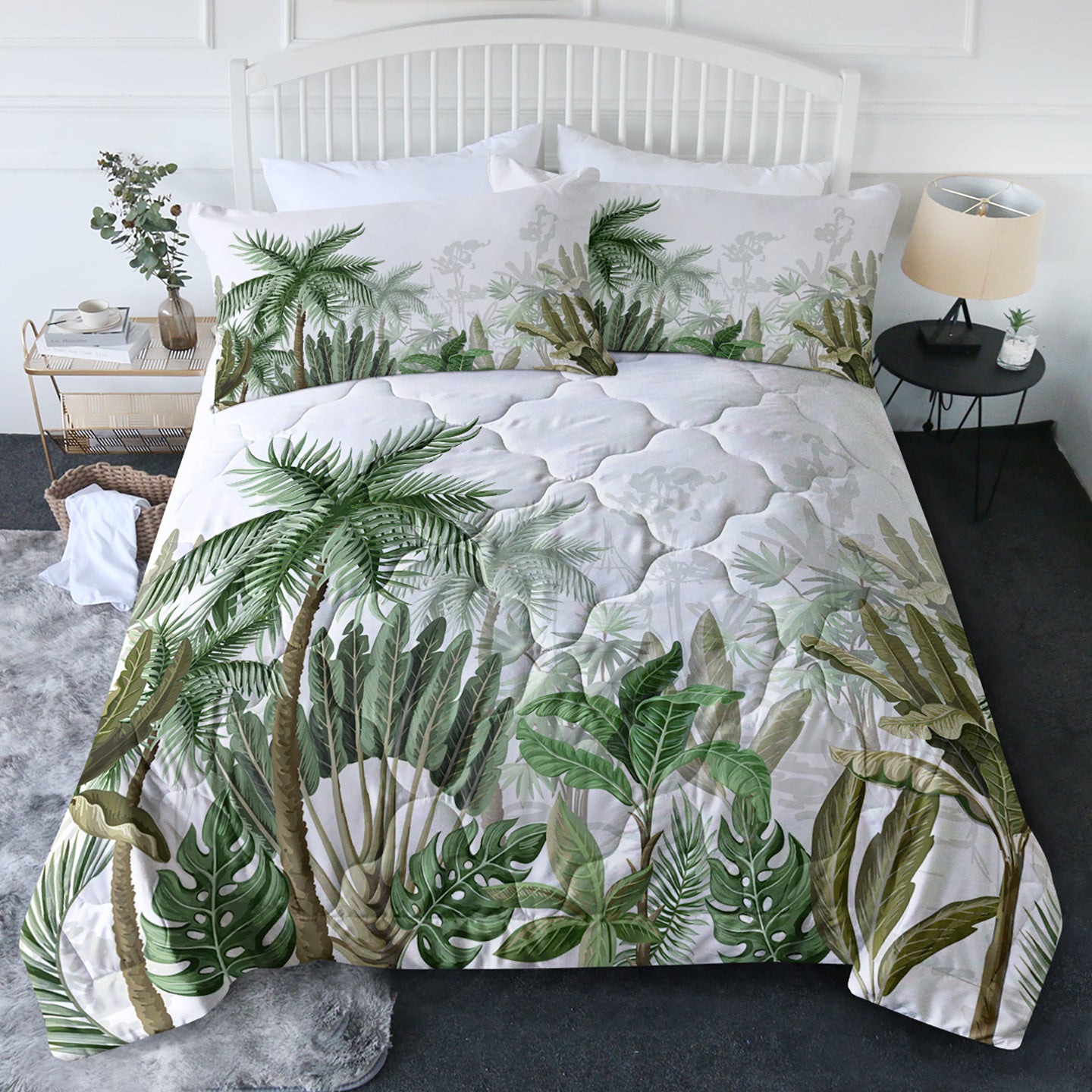 3PCS Coconut & Banana Leaf Pattern Duvet Cover Set – Minimalist Style