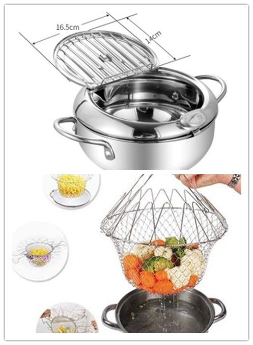 Stainless Steel Telescopic Folding Fry Basket — 20 cm Degreasing Kitchen Tool