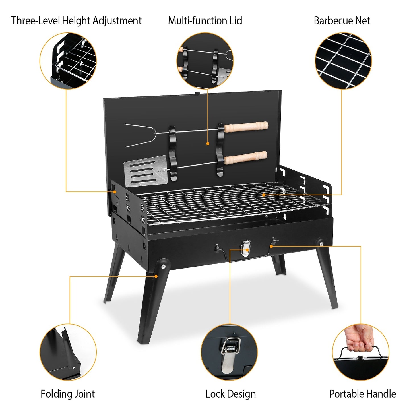 Portable Foldable Charcoal BBQ Suitcase Grill — 16.7″x10″x17.7″ Compact Outdoor Barbecue for Camping, Picnics & Backyard Grilling
