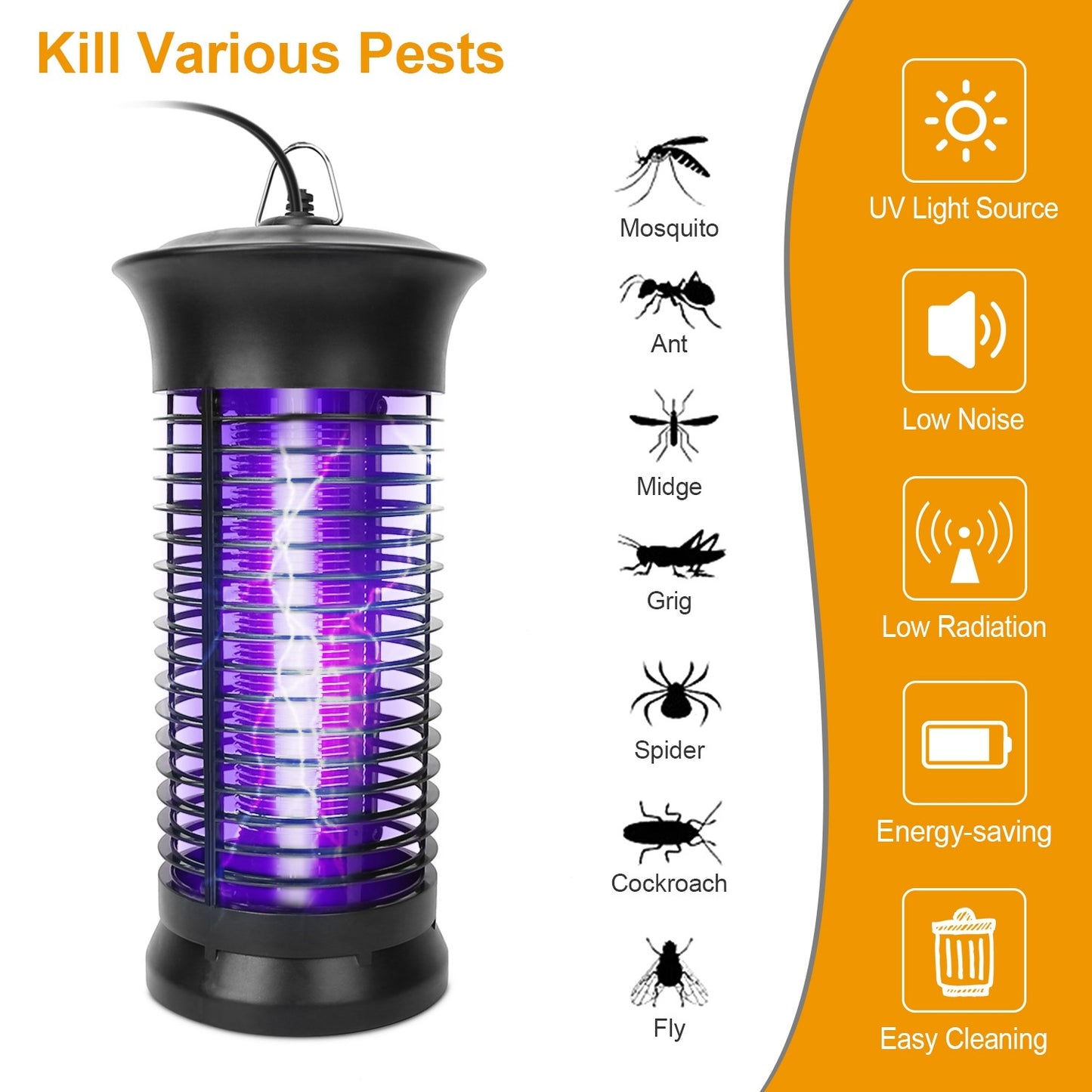 1Pc Electric Bug Zapper Mosquito Killer UV Light Flying Zapper Insect Killer Lamps Pest Fly Trap Catcher Odorless Noiseless