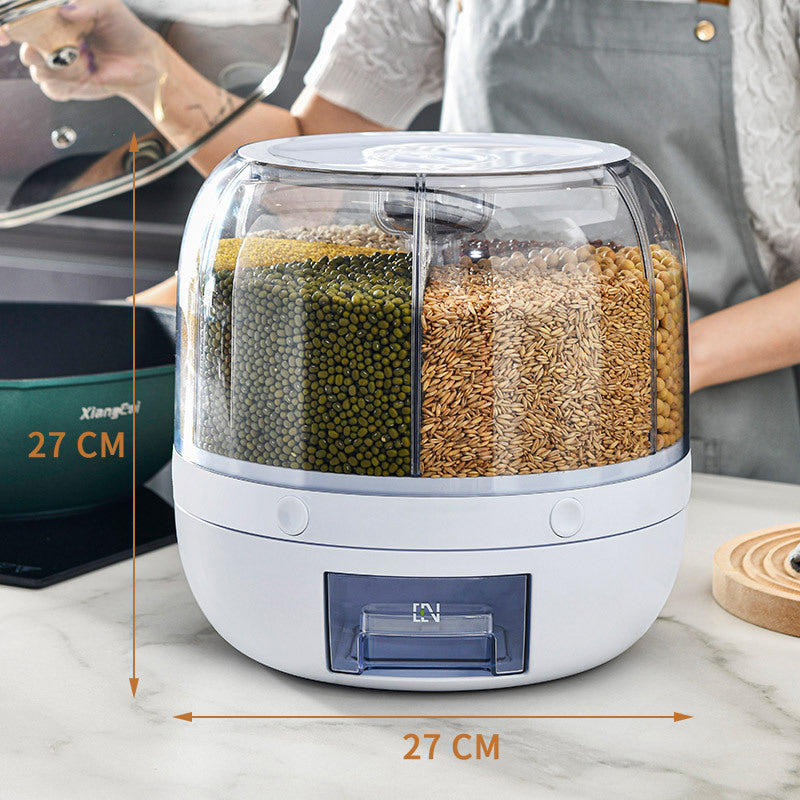 360° Rotating Grain Storage Container – Airtight Kitchen Dispenser for Rice, Cereal & Dry Goods