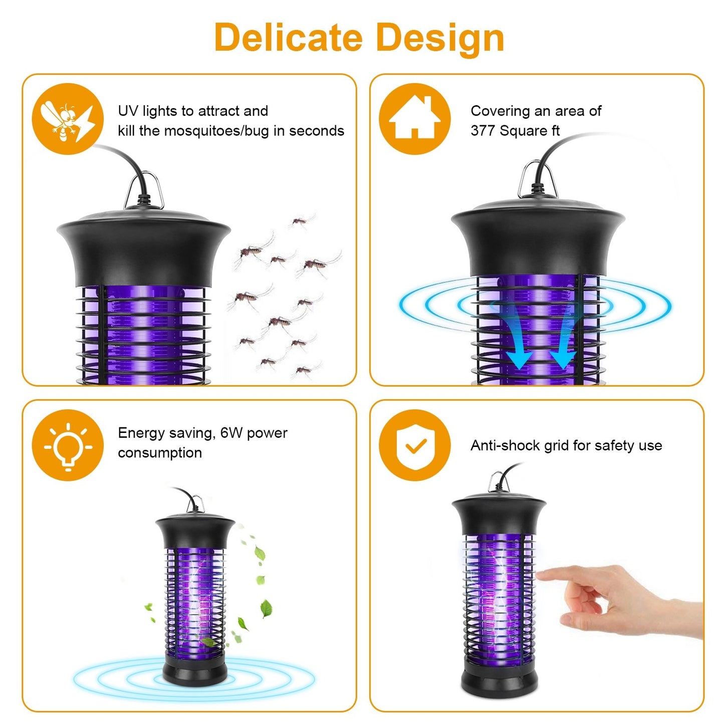 1Pc Electric Bug Zapper Mosquito Killer UV Light Flying Zapper Insect Killer Lamps Pest Fly Trap Catcher Odorless Noiseless