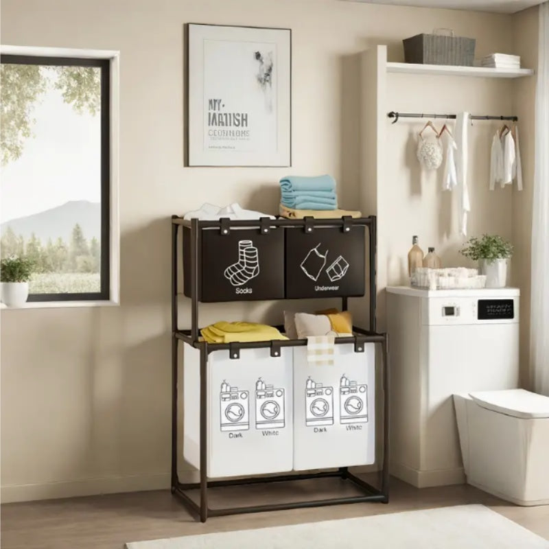 Double Layer Laundry Basket – Smart Sorting, Sleek Design