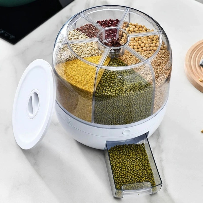 360° Rotating Grain Storage Container – Airtight Kitchen Dispenser for Rice, Cereal & Dry Goods