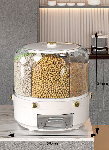 360° Rotating Grain Storage Container – Airtight Kitchen Dispenser for Rice, Cereal & Dry Goods