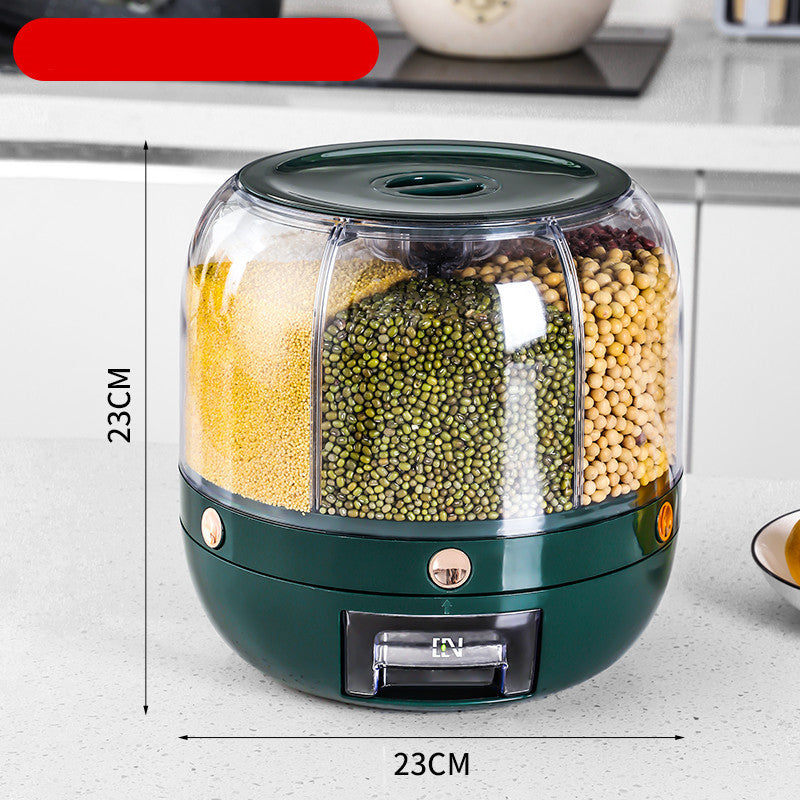 360° Rotating Grain Storage Container – Airtight Kitchen Dispenser for Rice, Cereal & Dry Goods
